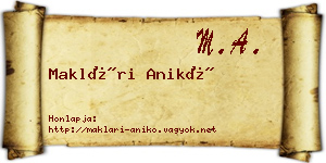 Maklári Anikó névjegykártya